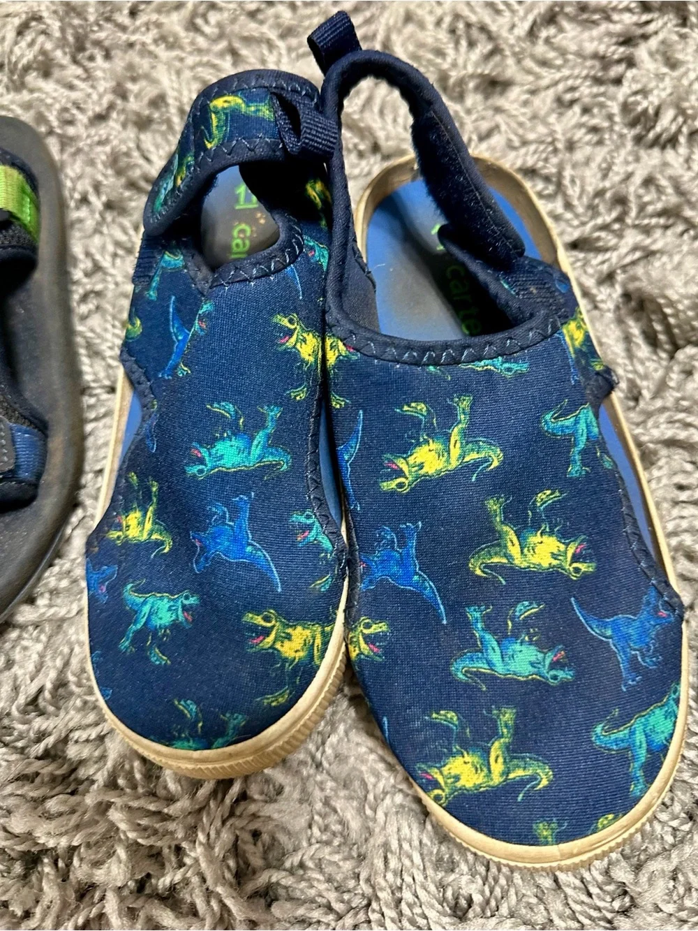 Carter's Navy Slip-On Sneakers with Blue & Yellow Dino Print